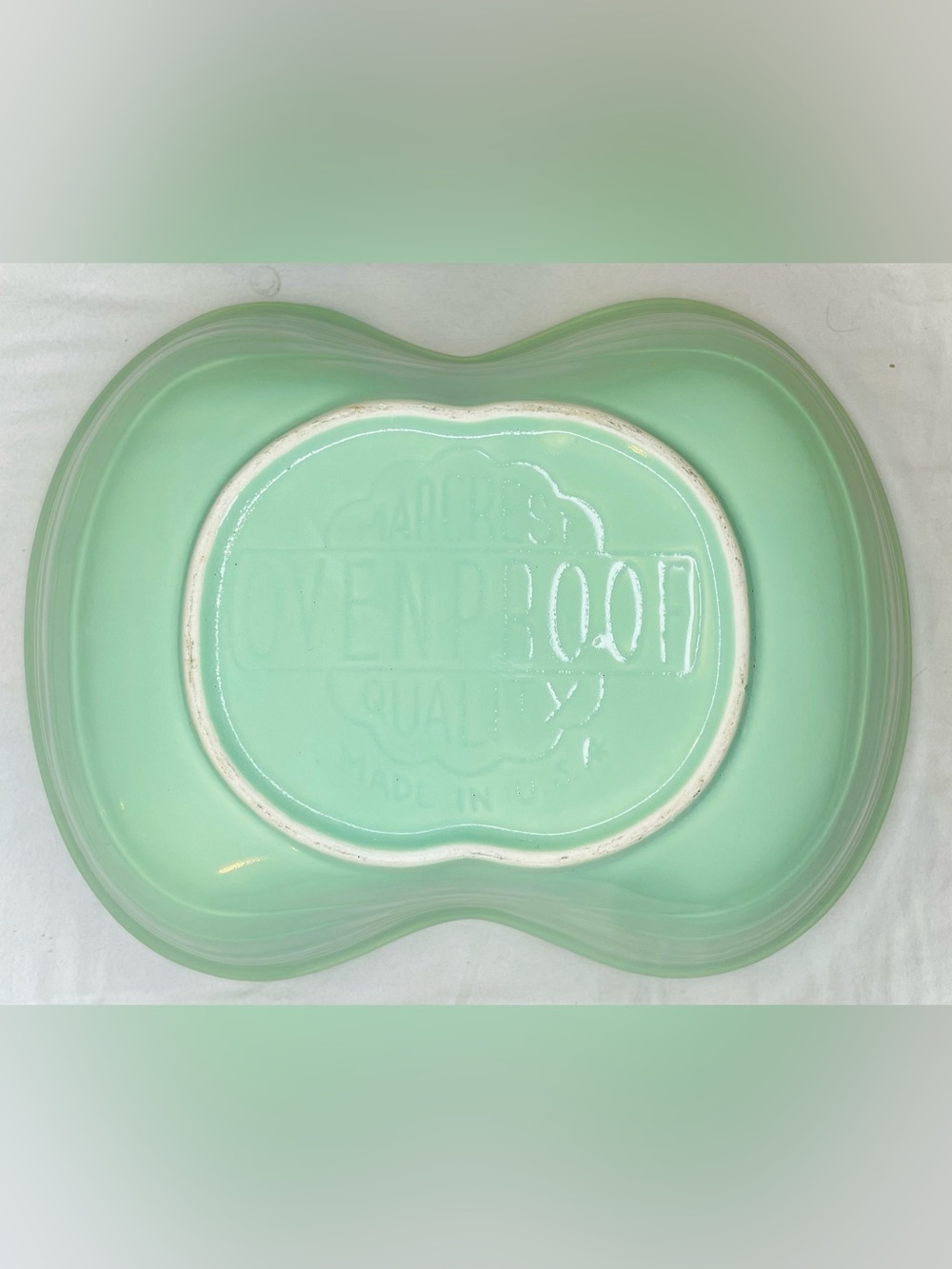 Vintage Marcrest Ovenproof Ribbed Stoneware Divided Bowl in Seafoam Green - Picture 4 of 5